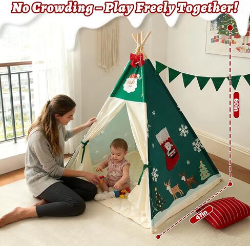 Teepee Tent for Kids, Play Tent with Padded Mat & Star Lights, Indoor Play Tent for Girls & Boys (Christmas Teepee, 47 * 47 * 60in) in Saudi Arabia