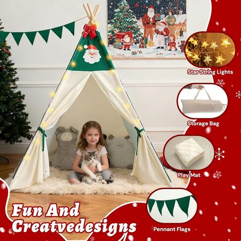 Teepee Tent for Kids, Play Tent with Padded Mat & Star Lights, Indoor Play Tent for Girls & Boys (Christmas Teepee, 47 * 47 * 60in) in Saudi Arabia