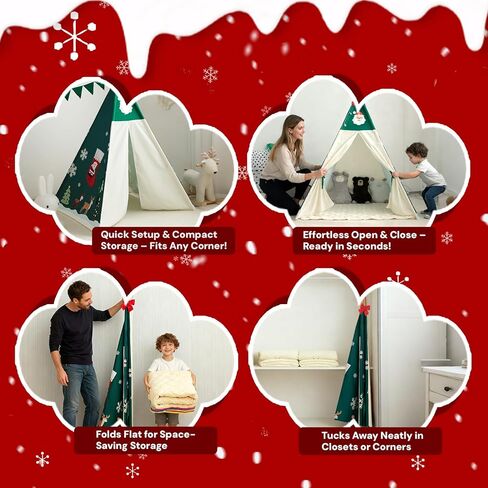 Teepee Tent for Kids, Play Tent with Padded Mat & Star Lights, Indoor Play Tent for Girls & Boys (Christmas Teepee, 47 * 47 * 60in) in Saudi Arabia