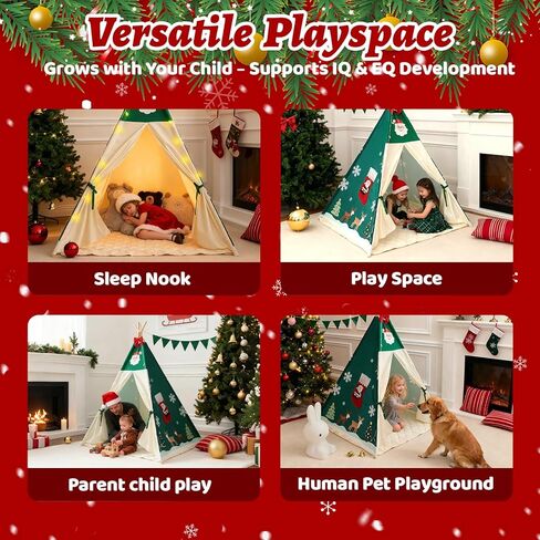 Teepee Tent for Kids, Play Tent with Padded Mat & Star Lights, Indoor Play Tent for Girls & Boys (Christmas Teepee, 47 * 47 * 60in) in Saudi Arabia