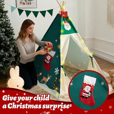 Teepee Tent for Kids, Play Tent with Padded Mat & Star Lights, Indoor Play Tent for Girls & Boys (Christmas Teepee, 47 * 47 * 60in) in Saudi Arabia