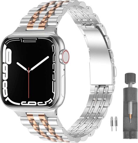 أساور بديلة لساعة Apple 38 مم السلسلة 3 2 1 40 مم السلسلة 6 5 4 SE 41 مم السلسلة 7 8 9، سوار ساعة iWatch iPhone من الفولاذ المقاوم للصدأ درجتين للرجال والنساء (38 مم/40 مم/41 مم، فضي/ذهبي) in Kuwait
