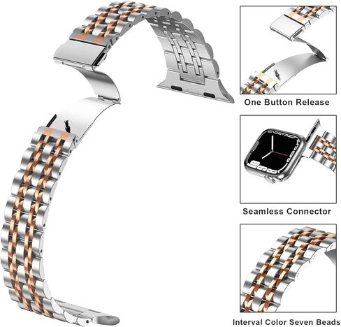 أساور بديلة لساعة Apple 38 مم السلسلة 3 2 1 40 مم السلسلة 6 5 4 SE 41 مم السلسلة 7 8 9، سوار ساعة iWatch iPhone من الفولاذ المقاوم للصدأ درجتين للرجال والنساء (38 مم/40 مم/41 مم، فضي/ذهبي) in Kuwait