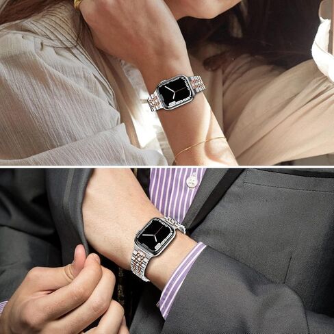 أساور بديلة لساعة Apple 38 مم السلسلة 3 2 1 40 مم السلسلة 6 5 4 SE 41 مم السلسلة 7 8 9، سوار ساعة iWatch iPhone من الفولاذ المقاوم للصدأ درجتين للرجال والنساء (38 مم/40 مم/41 مم، فضي/ذهبي) in Kuwait