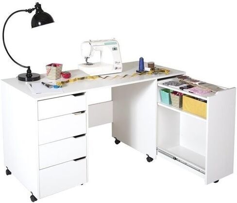 Levan Home Sewing Craft Table on Wheels in Pure White in Saudi Arabia