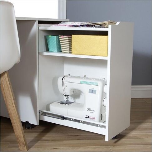 Levan Home Sewing Craft Table on Wheels in Pure White in Saudi Arabia