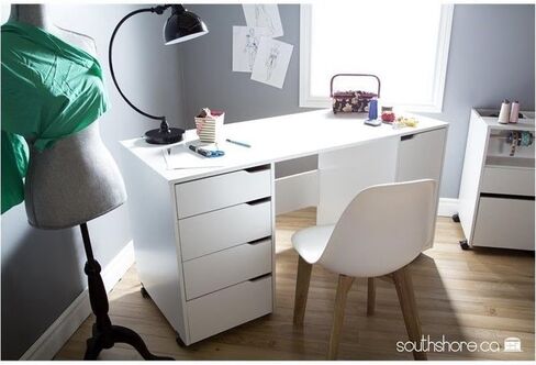 Levan Home Sewing Craft Table on Wheels in Pure White in Saudi Arabia