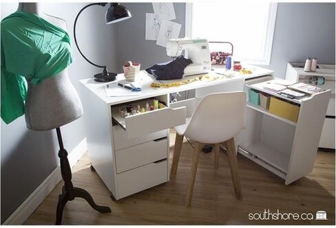 Levan Home Sewing Craft Table on Wheels in Pure White in Saudi Arabia