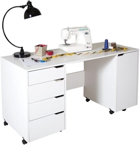 Levan Home Sewing Craft Table on Wheels in Pure White in Saudi Arabia