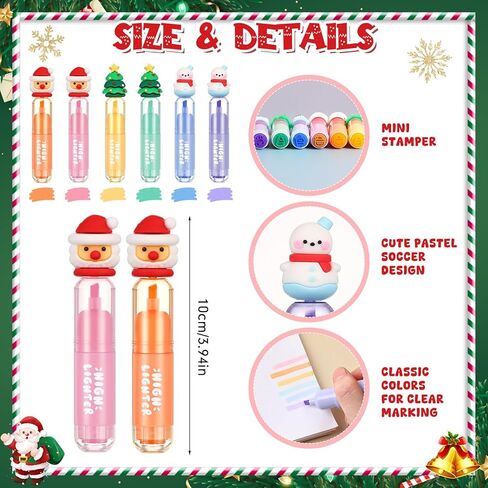 Spiareal 6 Pcs Christmas Highlighters with Stamper Cute Multicolor Xmas Marker Pens Bulk Christmas Tree Santa Claus Snowman for Coloring Drawing Xmas Birthday Party Gifts Stocking Fillers in Saudi Arabia