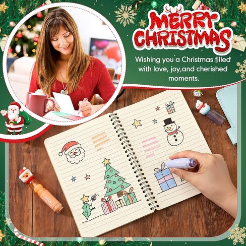 Spiareal 6 Pcs Christmas Highlighters with Stamper Cute Multicolor Xmas Marker Pens Bulk Christmas Tree Santa Claus Snowman for Coloring Drawing Xmas Birthday Party Gifts Stocking Fillers in Saudi Arabia