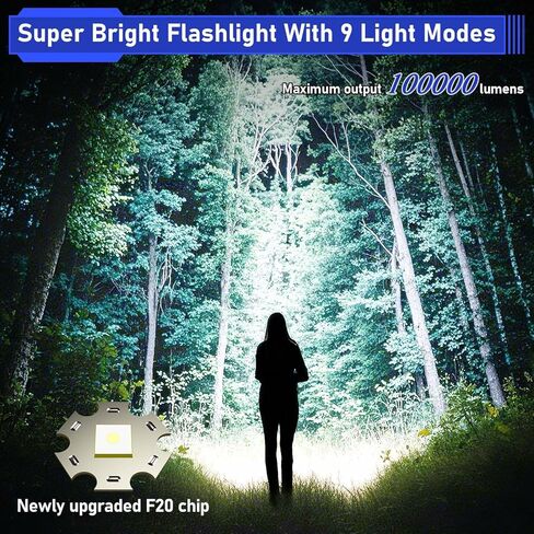 مصابيح JAY-PARK عالية لومن قابلة لإعادة الشحن، مصباح يدوي LED قابل لإعادة الشحن فائق السطوع 250000 لومن، مصباح يدوي قوي مع ضوء جانبي COB للتخييم، وانقطاع التيار الكهربائي in Kuwait