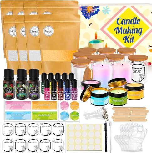 CxiRong Candle Making Kit, DIY Kits for Adults, Candle Making Supplies with 4.4 lb Soy Wax & Beeswax, 10 Jars & 4 Tins, 10 Candle Dyes, 3 Essential Oils & More, Adult Craft Kits in Saudi Arabia