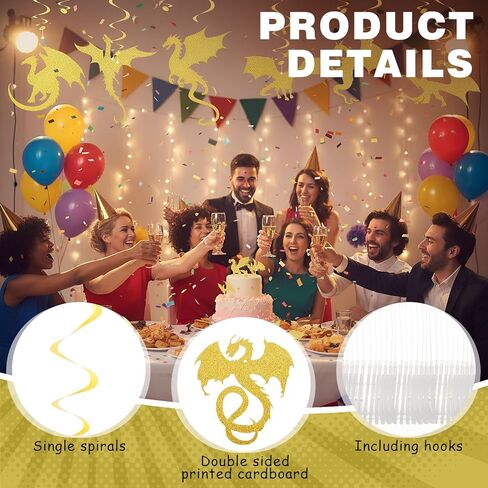 30 Pieces Dragon Party Decoration Dragon Party Swirl Foil Hanging Ceiling Decoration Birthday Decoration Dragon Themed Decor Fantasy Party Decoration for Wall Door Window in Saudi Arabia
