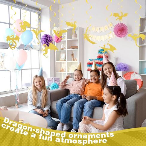 30 Pieces Dragon Party Decoration Dragon Party Swirl Foil Hanging Ceiling Decoration Birthday Decoration Dragon Themed Decor Fantasy Party Decoration for Wall Door Window in Saudi Arabia