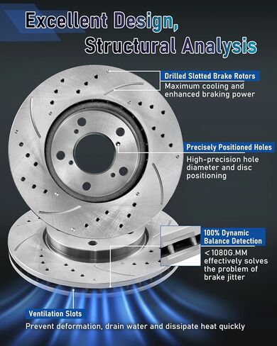 Front Vented G-coated Brake Pads and Rotors Kit for BM X5 2018-2007, BM X6 2019-2011, Brake Rotors + Carbon Fiber Ceramic Brake Pads Kit 331.8mm(13.1in) in Kuwait