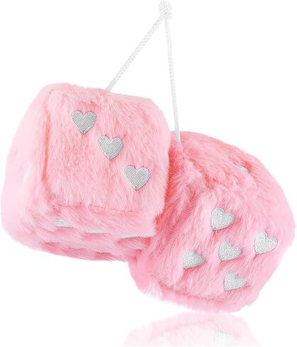 Pair of 2.85" Fuzzy Dice for Rear View Mirror with Suction Cup,Cute Heart Dice for Car Mirror & Cars Decoration,Fashionable Car Hanging Ornament Cars Dices as Birthday Gift in Saudi Arabia