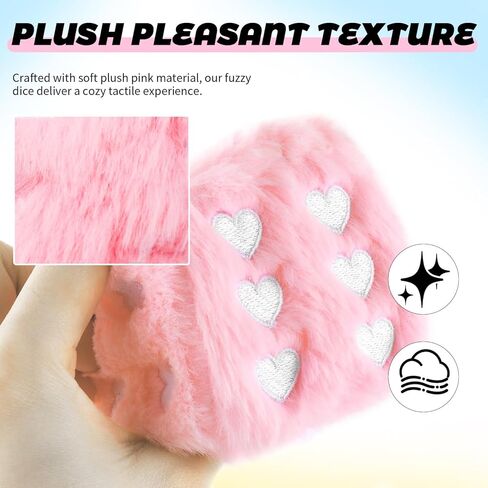 Pair of 2.85" Fuzzy Dice for Rear View Mirror with Suction Cup,Cute Heart Dice for Car Mirror & Cars Decoration,Fashionable Car Hanging Ornament Cars Dices as Birthday Gift in Saudi Arabia