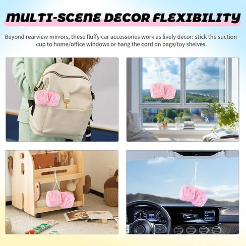 Pair of 2.85" Fuzzy Dice for Rear View Mirror with Suction Cup,Cute Heart Dice for Car Mirror & Cars Decoration,Fashionable Car Hanging Ornament Cars Dices as Birthday Gift in Saudi Arabia