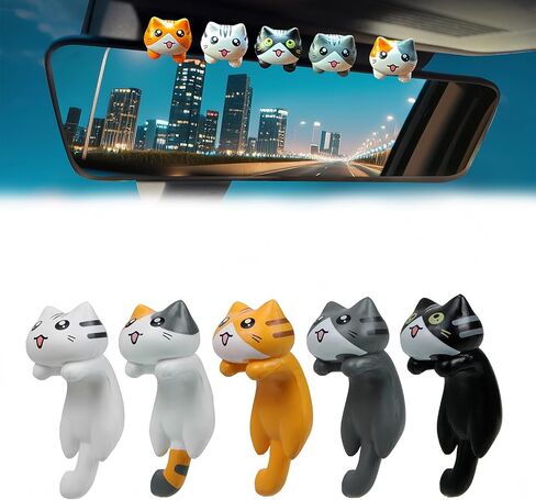 Cartoon Cute Cat Car Decor Rearview Mirror Interior Accessories Truck Animal Figure Dashboard Ornaments Rear View Decorations Trim Universal Decoration Ornament Gifts for New Cars Owners - 5 Pcs in Saudi Arabia