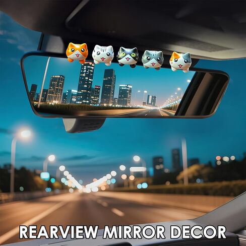 Cartoon Cute Cat Car Decor Rearview Mirror Interior Accessories Truck Animal Figure Dashboard Ornaments Rear View Decorations Trim Universal Decoration Ornament Gifts for New Cars Owners - 5 Pcs in Saudi Arabia