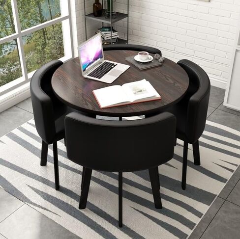 Round Dining Table and Chairs Set 4, Office Reception Room Club Table and Chair Set,Reception Negotiation Table Coffee Table and Upholstered Chair Set,for Home Balcony Cafe Break Room in Saudi Arabia