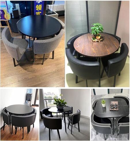 Round Dining Table and Chairs Set 4, Office Reception Room Club Table and Chair Set,Reception Negotiation Table Coffee Table and Upholstered Chair Set,for Home Balcony Cafe Break Room in Saudi Arabia
