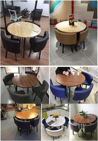 Round Dining Table and Chairs Set 4, Office Reception Room Club Table and Chair Set,Reception Negotiation Table Coffee Table and Upholstered Chair Set,for Home Balcony Cafe Break Room in Saudi Arabia