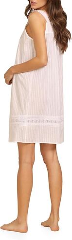 Eileen West Cotton Dobby Stripe Woven Sleeveless Short Nightgown White XS in Saudi Arabia