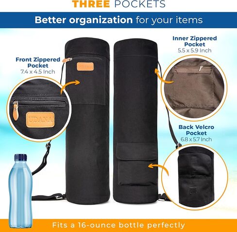 Black Yoga Mat Bag | Large Yoga Mat Bags for Women & Men | Fits Thick Yoga Mat & Yoga Accessories | Three Storage Pocket | Adjustable Yoga Bag Shoulder Strap | Great Gym Bag, Travel bag in Kuwait