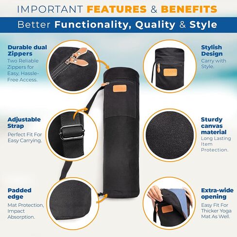 Black Yoga Mat Bag | Large Yoga Mat Bags for Women & Men | Fits Thick Yoga Mat & Yoga Accessories | Three Storage Pocket | Adjustable Yoga Bag Shoulder Strap | Great Gym Bag, Travel bag in Kuwait