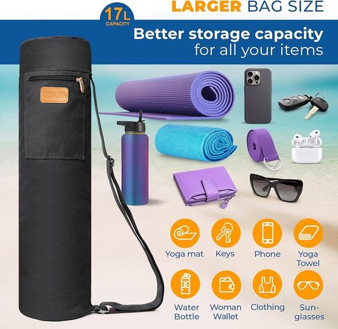 Black Yoga Mat Bag | Large Yoga Mat Bags for Women & Men | Fits Thick Yoga Mat & Yoga Accessories | Three Storage Pocket | Adjustable Yoga Bag Shoulder Strap | Great Gym Bag, Travel bag in Kuwait