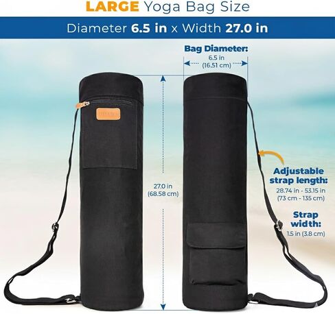 Black Yoga Mat Bag | Large Yoga Mat Bags for Women & Men | Fits Thick Yoga Mat & Yoga Accessories | Three Storage Pocket | Adjustable Yoga Bag Shoulder Strap | Great Gym Bag, Travel bag in Kuwait