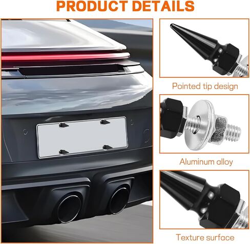 4PCS Car License Plate Screws, Spike Shape Anti-Theft License Plate Bolts Fasteners for Cars, Aluminum Decorative Screws for Vehicle Tag Frame, Motorcycle Truck Car Accessories (Black) in Saudi Arabia