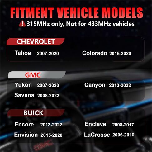 مستشعر TPMS مبرمج مسبقًا 315 ميجا هرتز متوافق مع Chevy Tahoe 2007-2020، Colorado 2015-2022، GMC Yukon 2007-2020 Canyon 2013-2022، استبدال بجودة OE (4 قطع) in Kuwait