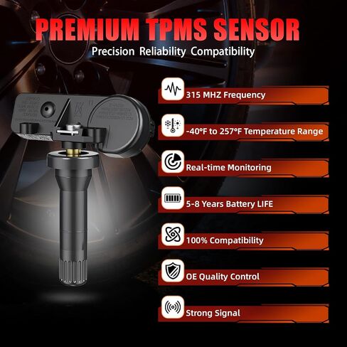 مستشعر TPMS مبرمج مسبقًا 315 ميجا هرتز متوافق مع Chevy Tahoe 2007-2020، Colorado 2015-2022، GMC Yukon 2007-2020 Canyon 2013-2022، استبدال بجودة OE (4 قطع) in Kuwait