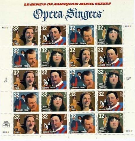 USPS Legends of American Music Series Opera Singers (ورقة من 20) 32 سنتًا طوابع بريدية #3154-3157 in Kuwait