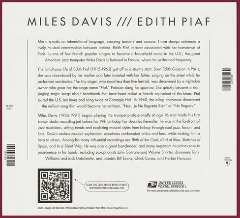 Miles Davis/edith Piaf Forever Self-adhesive Stamp Sheet of 20 Scott 692-4693 in Saudi Arabia