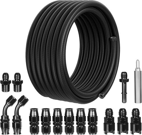 6AN 3/8" PTFE LS Swap EFI Fuel Line Hose End Fitting Kit, AN6 25FT E85 Nylon Braided Fuel Hose Black&Red in Saudi Arabia
