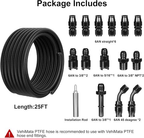 6AN 3/8" PTFE LS Swap EFI Fuel Line Hose End Fitting Kit, AN6 25FT E85 Nylon Braided Fuel Hose Black&Red in Saudi Arabia