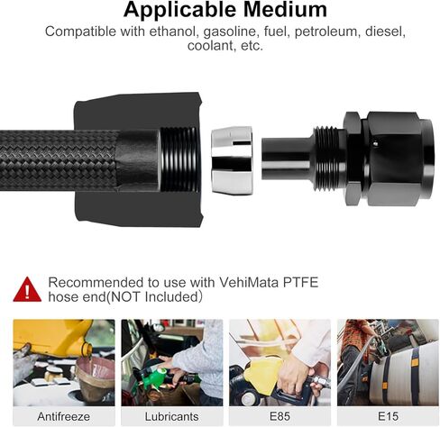 6AN 3/8" PTFE LS Swap EFI Fuel Line Hose End Fitting Kit, AN6 25FT E85 Nylon Braided Fuel Hose Black&Red in Saudi Arabia