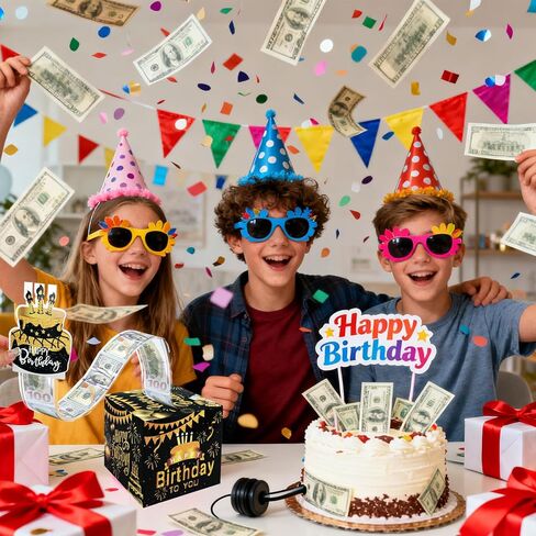 صندوق نقود عيد الميلاد لسحب النقود، صندوق هدايا لفافة المال لمجموعة سحب الكيك، مفاجأة عيد ميلاد تسحب النقود صناديق انفجار للنساء والرجال والأولاد والبنات، لوازم تزيين حفلات عيد الميلاد، أزرق in Saudi Arabia