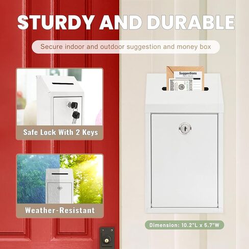 Metal Donation Money Cash Drop Box with Lock and Slot Suggestion Box Wall Mounted Ballot Container Mailbox Delivery for Home Office (Red, 10.24″ x 5.71″ x 2.95″) in Saudi Arabia