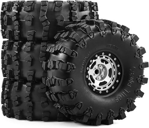 4 قطع RC 2.2 Beadlock 10 إطارات عجلات وإطارات زاحفة مطاطية لـ 1/10 RC الزاحف المحوري SCX10 RBX10 Wraith 90048 90018 Traxxas TRX4 (فضي) in Kuwait