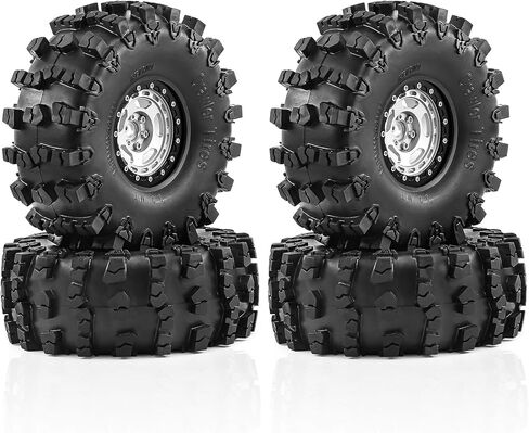 4 قطع RC 2.2 Beadlock 10 إطارات عجلات وإطارات زاحفة مطاطية لـ 1/10 RC الزاحف المحوري SCX10 RBX10 Wraith 90048 90018 Traxxas TRX4 (فضي) in Kuwait