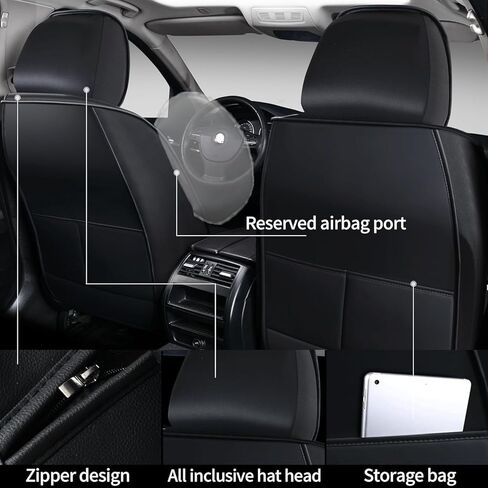 Skysep Crown Full Set Universal Fit 5 Seats Car Surrounded Waterproof Leather Car Seat Covers Protector Adjustable Removable Auto Seat Cushions with 2 Waist Pillows 2 Headrest Pillows (Black-White) in Saudi Arabia