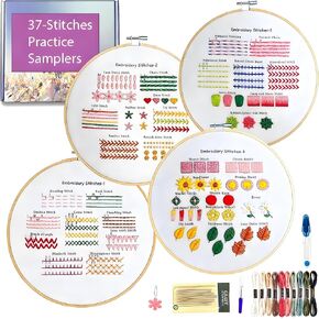hitwty Embroidery kit for Beginners Adults, Hand Needle Point Practice Kit, Easy 37 Stitches Decorative Patterns with Flowers and Leaves, Weave and Cross Stitch Sampler, Simple DIY Craft for Women in Saudi Arabia