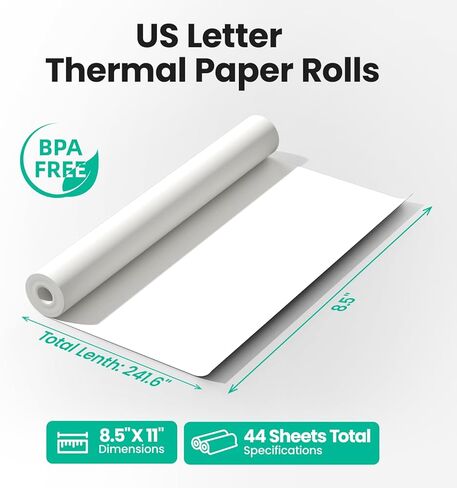 Thermal Printer Paper 8.5x11Inch, 2 Rolls Per Box, US Letter Size Printer Paper, Long-Term Archival Quality, Compatible with CamScanner P1 Pro Printer, Compact and Portable (44 Sheets) in Saudi Arabia