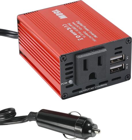 محولات طاقة للمركبات، وإكسسوارات السيارات، ومحولات طاقة السيارة بقدرة 150 واط مع USB مزدوج 3.1 أمبير، ومحول سيارة محول تيار متردد من 12 فولت إلى 110 فولت، مناسب لمعظم السيارات والمركبات الترفيهية والشاحنات والمزيد in Kuwait