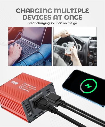 محولات طاقة للمركبات، وإكسسوارات السيارات، ومحولات طاقة السيارة بقدرة 150 واط مع USB مزدوج 3.1 أمبير، ومحول سيارة محول تيار متردد من 12 فولت إلى 110 فولت، مناسب لمعظم السيارات والمركبات الترفيهية والشاحنات والمزيد in Kuwait